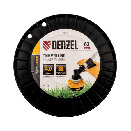 Леска для триммера DENZEL 96295 квадрат, 4,0мм х 62м, на DIN катушке FLEX CORD