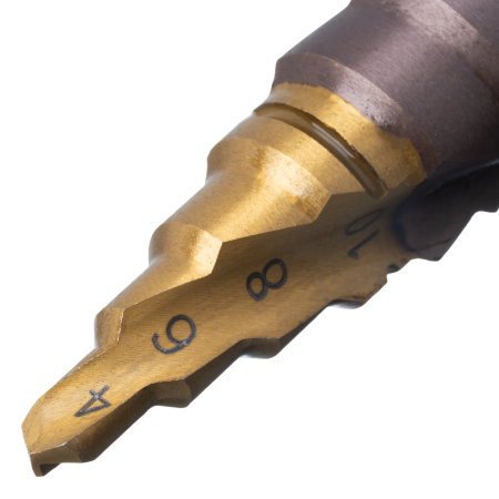 Сверло ступенчатое DENZEL 4-6-8-10-12-14-16-18-20 мм, Р6М5К5, 6-гр. хвостовик