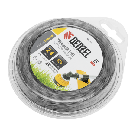 Леска для триммера DENZEL 96248 двухкомпонентная эллипс 2,4мм х 15м, блистер EXTRA CORD