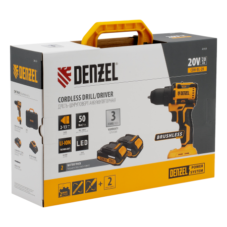 Дрель-шуруповерт аккумуляторная бесщет. DENZEL CDH-BL-20, Li-Ion, 20 В Дрель-шуруповерт аккумуляторная бесщет. DENZEL CDH-BL-20, Li-Ion, 20 В