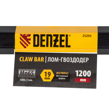 Лом-гвоздодер DENZEL 1200 мм, шестигранный 19 мм, окрашенный, сталь 65