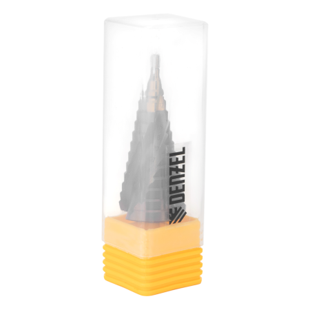 Сверло ступенчатое DENZEL, 4-6-8-10-12-14-16-18-20-22-24-26-28-30-32 мм, Р6М5К5, 6-гр. хвостовик