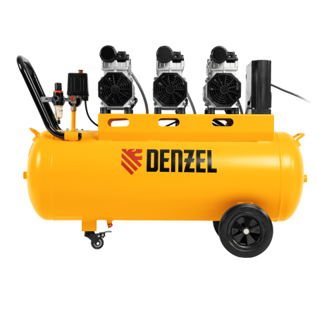 Компрессор безмасляный, малошумный DENZEL DLS 2250/100, 2250 Вт, 3x750, 100 л, 410 л/мин блок управления/ Denzel