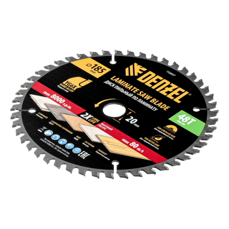 Пильный диск по ламинату DENZEL ф185 х 20 мм, 48 зубьев