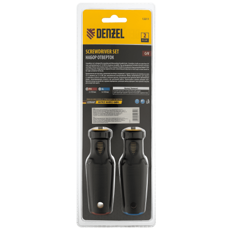 Набор отверток комбинированный DENZEL 2 шт., CrV, трехкомпонентная рукоятка