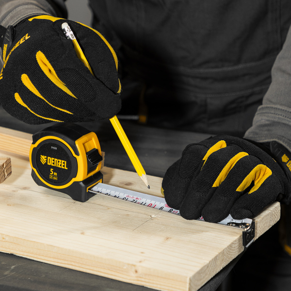 Рулетка DENZEL 5м х 25мм, двухкомп. корпус, магнитный обрезиненный зацеп