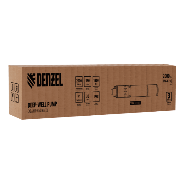 Скважинный насос DENZEL DWS-4-150, 1300 Вт, 2000 л/ч, напор 150 м, винтовой, диаметр 4 Скважинный насос DENZEL DWS-4-150, 1300 Вт, 2000 л/ч, напор 150 м, винтовой, диаметр 4
