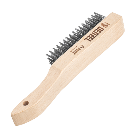 Щетка зачистная 6-и рядная DENZEL, прямая проволока из нержавеющей стали с деревянной ручкой, EFP