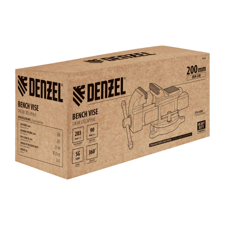 Тиски слесарные DENZEL BVH-200, 200 мм, поворотные, стальная направляющая, с наковальней