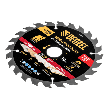 Пильный диск по дереву DENZEL ф190 х 30 мм, 24 зубьев