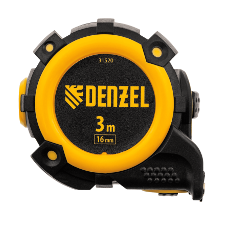 Рулетка DENZEL 31520 3м х 16мм, автоматич. фиксац., нейлон. покрытие, магнит. зацеп, двухстор. разметка