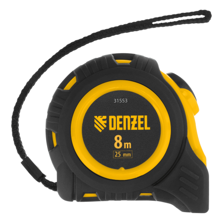 Рулетка DENZEL 8м х 25мм, обрезиненный корпус, автоматическая фиксация