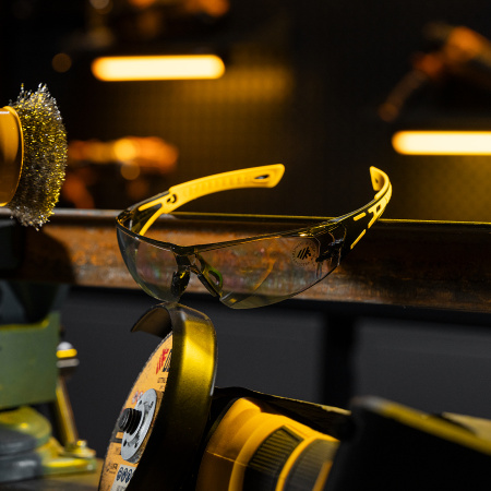 Очки защитные DENZEL открытые, поликарбонатные, дымчатая линза, 2х комп.дужки