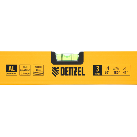 Уровень алюминиевый DENZEL магнит., фрезерованный, 3 глазка (1 зеркал.), 0,5 мм/м, 1000 мм