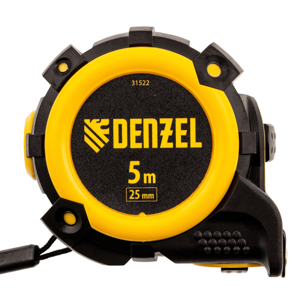 Рулетка DENZEL 31522 5м х 25мм, автоматич. фиксац., нейлон. покрытие, магнит. зацеп, двухстор. разметка