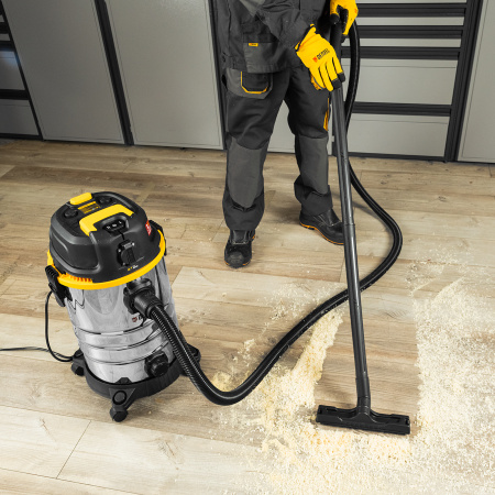 Пылесос строительный DENZEL RVC30, 1400 Вт, бак 30 л, шланг 3 м, розетка с автосинхр.