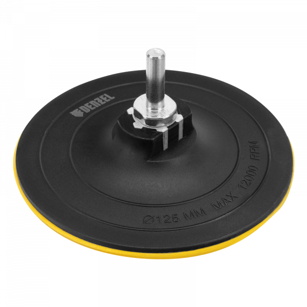 Тарелка опорная для дрели и УШМ DENZEL с липучкой, 125 мм, твердая, с адаптером c М14 на d8