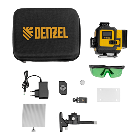 Лазерный уровень мультипризменный DENZEL DLV-360-4C, 30 м, зеленый луч, Li-Ion 2,4 Aч, кейс