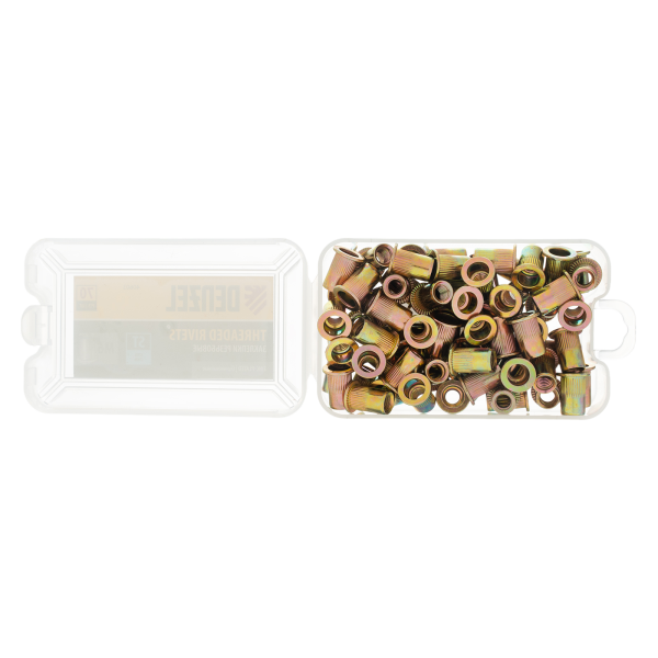 Заклепки резьбовые DENZEL стальные, оцинкованные, М6, пластиковый кейс, 70 шт.