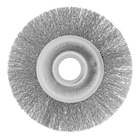 Щетка для УШМ DENZEL 746563, 125 мм, «плоская», витая нержавеющая проволока 0.3 мм, посадка 22.2 мм