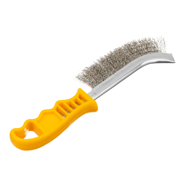 Щетка металлическая с пластмассовой ручкой DENZEL, нержавеющая проволока