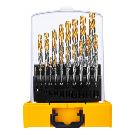 Набор сверл по металлу DENZEL, 1-10 мм, Р6М5-TiN, Golden Tip, 19 шт