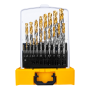 Набор сверл по металлу DENZEL, 1-10 мм, Р6М5-TiN, Golden Tip, 19 шт