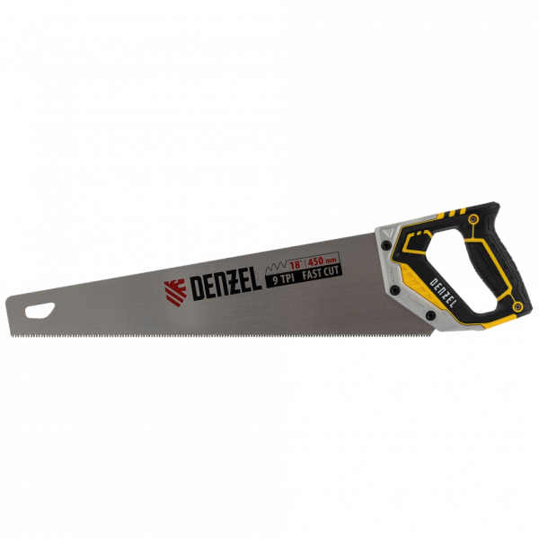 Ножовка по дереву DENZEL  450 мм, 9 TPI, зуб 3D, металлопластиковая рукоятка