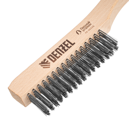 Щетка зачистная 4-х рядная DENZEL, прямая проволока из нержавеющей стали с деревянной ручкой, EFP