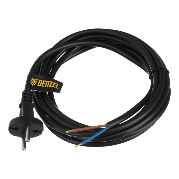 Шнур сетевой Energy Series DENZEL, ПВС, 3 м, 2 x 1,5 мм, с неразборной вилкой, черный