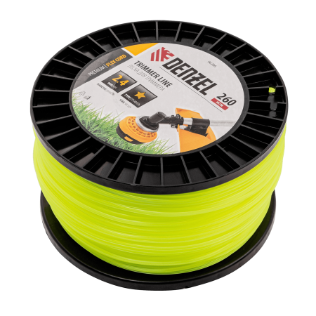 Леска для триммера DENZEL 96286 звезда, 2,4мм х 260м, на DIN катушке FLEX CORD
