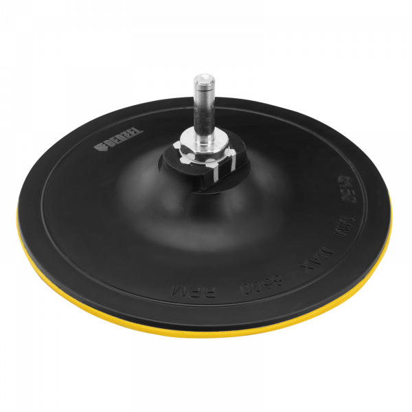 Тарелка опорная для дрели и УШМ DENZEL с липучкой, 150 мм, твердая, с адаптером c М14 на d8