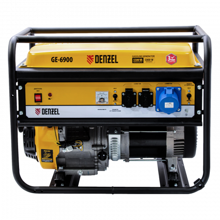 Генератор бензиновый DENZEL GE 6900, 5.5 кВт, 220 В/50 Гц, 25 л, ручной старт
