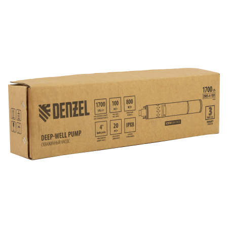 Скважинный насос DENZEL DWS-4-100, 800 Вт, 1700 л/ч, напор 100 м, винтовой, диаметр 4 Скважинный насос DENZEL DWS-4-100, 800 Вт, 1700 л/ч, напор 100 м, винтовой, диаметр 4