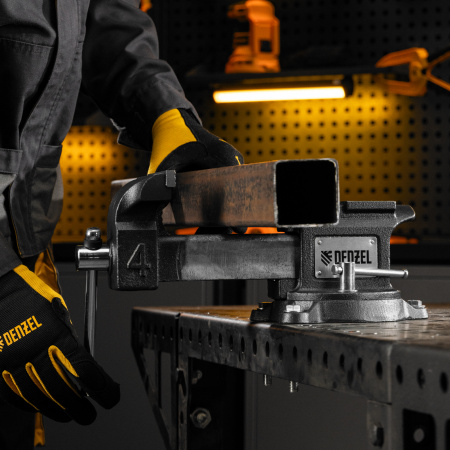 Тиски слесарные DENZEL BVH-100, 100 мм, поворотные, стальная направляющая, с наковальней