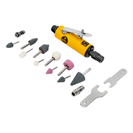 Пневмошлифмашина прямая DENZEL PGS25000, 25000 об/мин, 10 шлиф. камней, цанга - 3, 6 мм, 113 л/мин