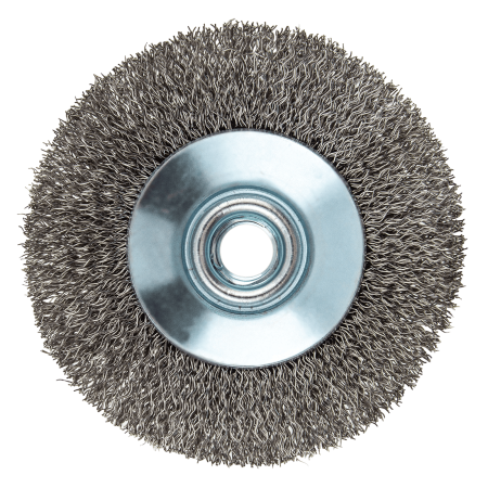 Щетка для УШМ DENZEL 746083, 100 мм, «тарелка», витая нержавеющая проволока 0.3 мм, М14