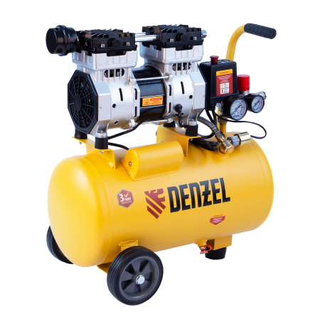 Компрессор безмасляный DENZEL DLS950/24, 950 Вт, 165 л/мин, ресивер 24 л, малошумный