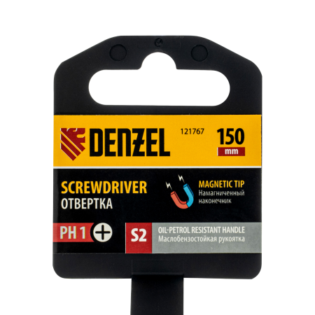 Отвертка DENZEL PH1х150 мм, S2, 3к рукоятка