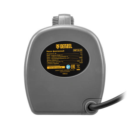 Насос фонтанный DENZEL FNP110-34, 112 Вт, подъем 3,4 м, 3400 л/ч, колокольчик/каскад/гейзер