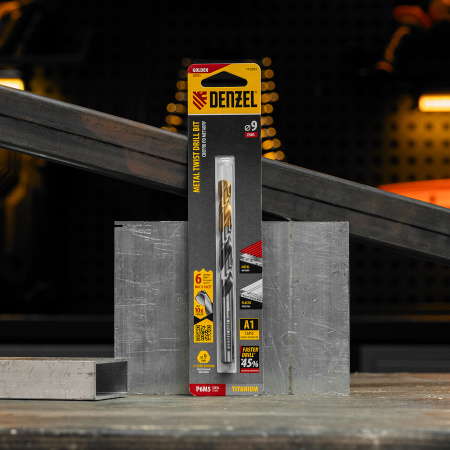 Сверло спиральное по металлу DENZEL 9 x 125 мм, Р6М5, Golden Tip, многогранная заточка