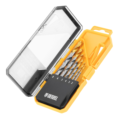 Набор сверл по металлу DENZEL, 2-8 мм, Р6М5-TiN, Golden Tip, 6 шт