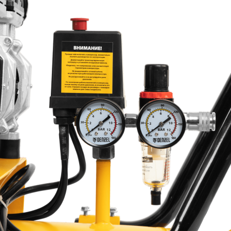 Компрессор безмасляный, малошумный DENZEL DLS 2250/100, 2250 Вт, 3x750, 100 л, 410 л/мин блок управления/ Denzel