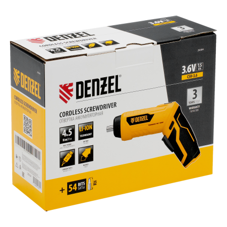 Отвертка аккумуляторная DENZEL CSH-3.6, 54 биты, Li-Ion, 3,6 В