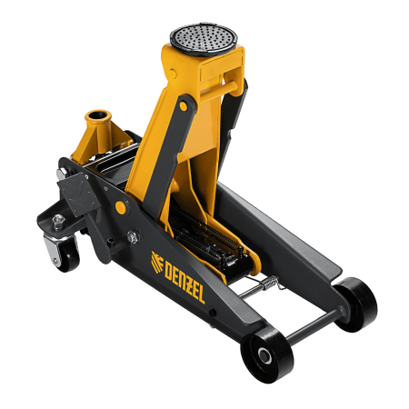 Домкрат гидравлический DENZEL подкатной 3 т, с фиксатором, быстрый подъем, 135-480 мм, профессиональный