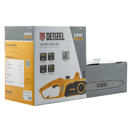 Пила цепная электрическая DENZEL EDS-2000P, 2 кВт, шина 40 см, шаг 3/8, 57 звеньев