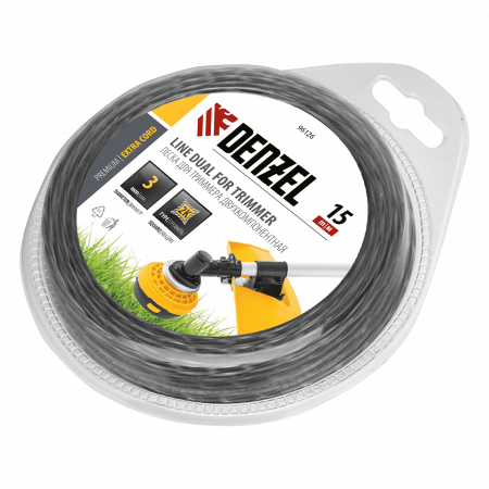 Леска для триммера DENZEL Extra cord 96126, 3 мм x 15 м, квадратная, двухкомпонентная