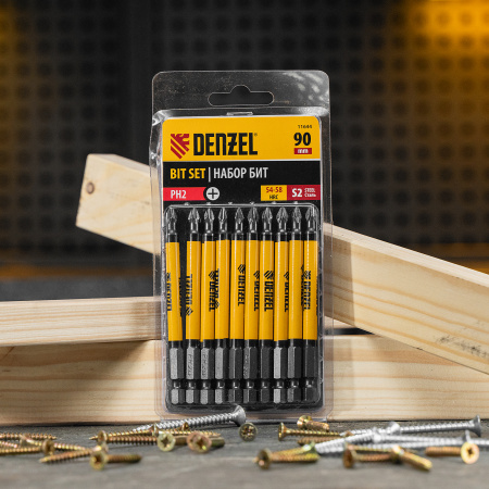 Бита DENZEL PH2х90, сталь S2, цилиндр., 10 шт. Е 6,3