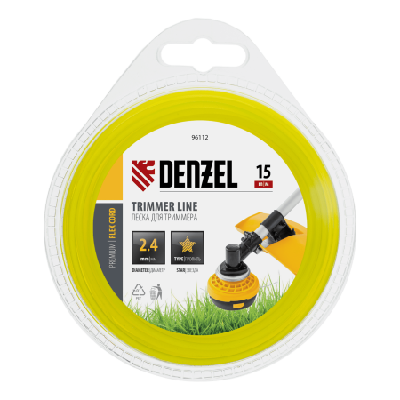 Леска для триммера DENZEL Flex Сord 96112, 2.4 мм x 15 м, звезда, блистер