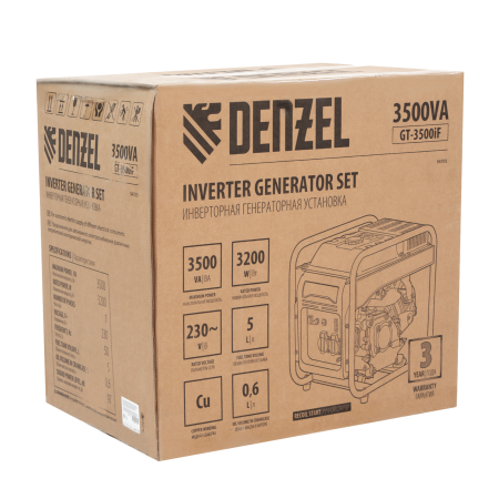 Инверторный генератор DENZEL GT-3500iF, 3.5 кВт, 230 В, бак 5 л, ручной старт